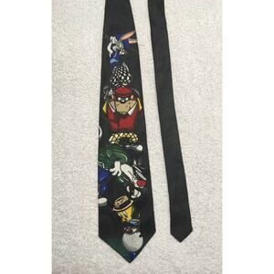 Looney Tunes Mania Bugs Bunny Sylvester Taz Golfing Golf Novelty Vintage Necktie